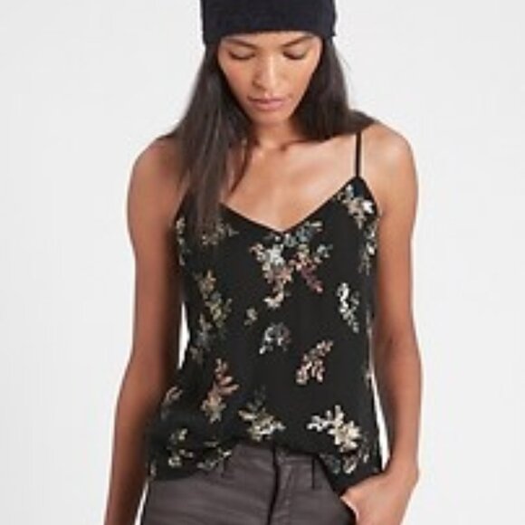 Banana Republic Tops - NWT Banana Republic Black with Colorful Sequin Floral Cami - Small